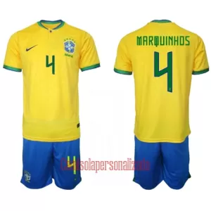 Camisolas Brasil Marquinhos 4 Criança Equipamento Principal Mundial 2022 Camisolas Brasil Marquinhos 4 Criança Equipamento Principal Mundial 2022