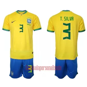 Camisolas Brasil Thiago Silva 3 Criança Equipamento Principal Mundial 2022 Camisolas Brasil Thiago Silva 3 Criança Equipamento Principal Mundial 2022
