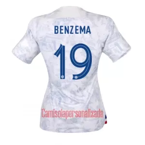 Camisolas França Karim Benzema 19 Mulher Equipamento Alternativo Mundial 2022 Camisolas França Karim Benzema 19 Mulher Equipamento Alternativo Mundial 2022