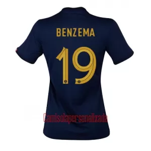Camisolas França Karim Benzema 19 Mulher Equipamento Principal Mundial 2022 Camisolas França Karim Benzema 19 Mulher Equipamento Principal Mundial 2022