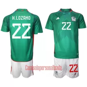 Camisolas México Hirving Lozano 22 Criança Equipamento Principal Mundial 2022