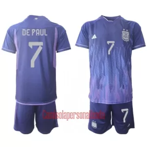 Camisolas Argentina Rodrigo de Paul 7 Criança Equipamento Alternativo Mundial 2022 Camisolas Argentina Rodrigo de Paul 7 Criança Equipamento Alternativo Mundial 2022