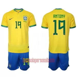 Camisolas Brasil Antony Santos 19 Criança Equipamento Principal Mundial 2022 Camisolas Brasil Antony Santos 19 Criança Equipamento Principal Mundial 2022