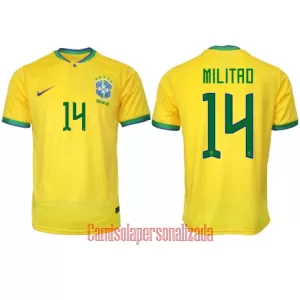 Camisolas Brasil Éder Militão 14 Equipamento Principal Mundial 2022 Camisolas Brasil Éder Militão 14 Equipamento Principal Mundial 2022