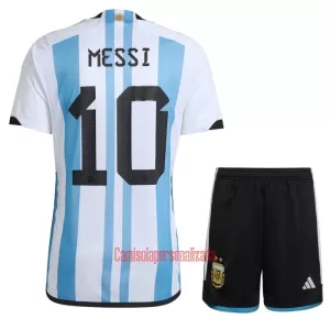 Camisolas Argentina 3 Star Lionel Messi 10 Criança Equipamento Principal Mundial 2022 Camisolas Argentina 3 Star Lionel Messi 10 Criança Equipamento Principal Mundial 2022