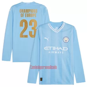 Camisolas Manchester City Champions of Europe Equipamento Principal 23/24 Manga Comprida Camisolas Manchester City Champions of Europe Equipamento Principal 23/24 Manga Comprida