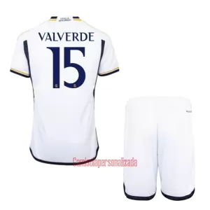 Camisolas Real Madrid Federico Valverde 15 Criança Equipamento Principal 23/24 Camisolas Real Madrid Federico Valverde 15 Criança Equipamento Principal 23/24