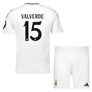 Camisolas Real Madrid Federico Valverde 15 Criança Equipamento Principal 24/25 Camisolas Real Madrid Federico Valverde 15 Criança Equipamento Principal 24/25