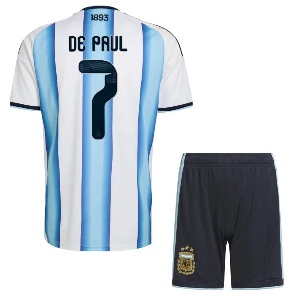 Camisolas Argentina Rodrigo de Paul 7 Criança Equipamento Principal Mundial 2026