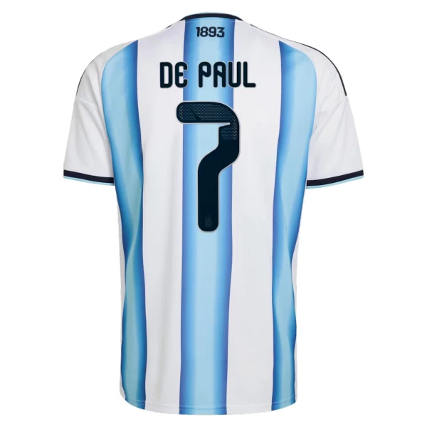 Camisolas Argentina Rodrigo de Paul 7 Criança Equipamento Principal Mundial 2026