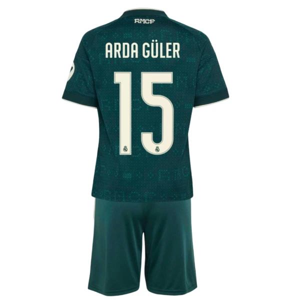 Camisolas Real Madrid Arda Guler 15 Criança Equipamento Alternativo 26/27 Camisolas Real Madrid Arda Guler 15 Criança Equipamento Alternativo 26/27